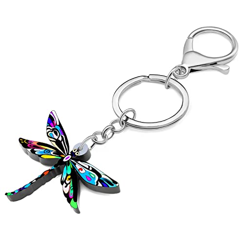 LONYOO Acrylic Dragonfly Keychain Car Key Backpack Keyring Dragonfly Gifts for Women Girls Spring Summer Charms (Blue)