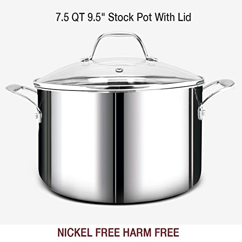 HOMICHEF 14-Piece Nickel Free Stainless Steel Cookware Set Whole-Clad 3-Ply - Mirror Polished Pots And Pans Set - Healthy Cookware Set With Steamer - Non-Toxic Induction Cookware Sets