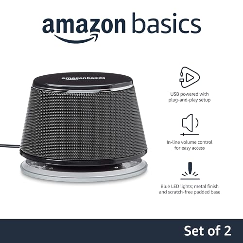 Amazon Basics Stereo 2.0 Speakers for PC or Laptop, 3.5mm Aux input, USB-Powered, 1 Pair, Black