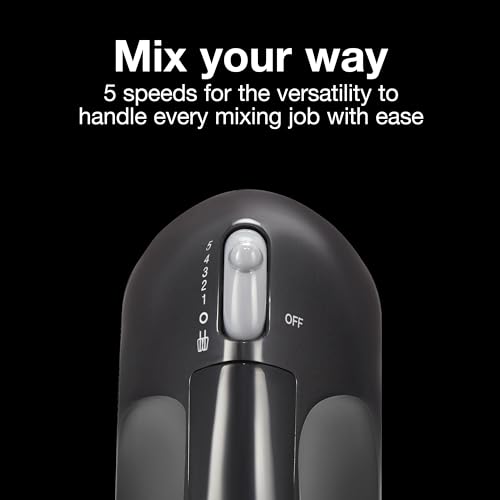 Proctor Silex Easy Mix 5-Speed Electric Hand Mixer with Bowl Rest, Compact and Lightweight, 100 Watts of Peak Power, Black (62507PS)