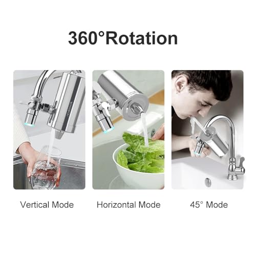 πͺππ‘ππ¦π’π Faucet Water Filter Stainless-Steel 360Β° Rotating Water Filter for Sink, Reduce Chlorine, Heavy Metals and Bad Taste, 350 Gallons Long Lasting Sink Water Filter, WS-FM001-PAC