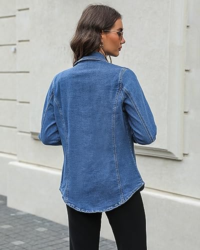 luvamia Women'S Jean Jacket Denim Outfit For Women Black Button Down Shirt Women Shackets For Women Fall Outfits For Women Denim Long Denim Jackets Size 3X-Large Size 24 26