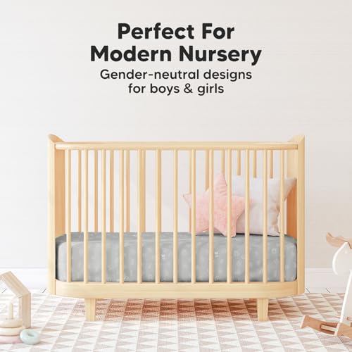 Pack and Play Sheets Fitted, 2-Pack Mini Crib Sheets - Pack N Play Sheets, Organic Fitted Crib Sheet for Pack and Play Mattress, Playard Baby Crib Sheets, Crib Sheets Neutral for Boys, Girls (Abc Land))