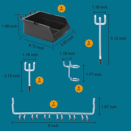 Daanxw 1/4 inch Heavy-Duty Pegboard Hooks, Only Suitable for 1/4" Pegboard Board,Metal Hooks for Hanging Storage Tools(99pcs)(Black Protective Sleeve)