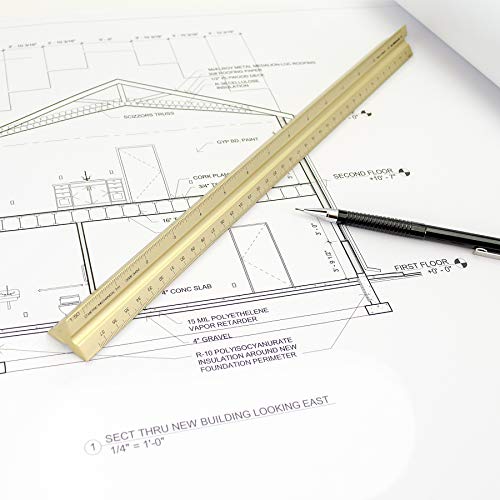 Alumicolor Aluminum Architect Solid Drafting Scale, 12IN, Gold