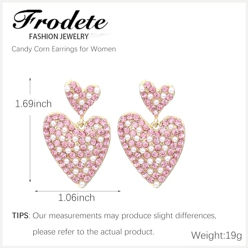 Pink Rhinestone Heart Earrings for Women Love Heart Dangle Earrings Sparkly Dangle Drop Earrings Vintage Wedding Prom Party Valentines Gifts for Her