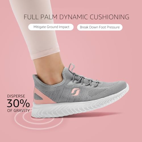 STQ Slip ins Walking Shoes Women Arch Support Slip on Hands Free Sneakers Non Slip Maternity Fashion Orthopedic Diabetic Light Grey Pink Size 6