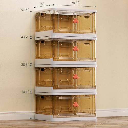 23Gal Storage Bins with Lids - Convenient Front Door Access, Wheels, Clear Design, Collapsible, Stackable, and Durable Plastic - Ideal for Closet,Organizing Toys, Dorms, Cars, and Bedrooms