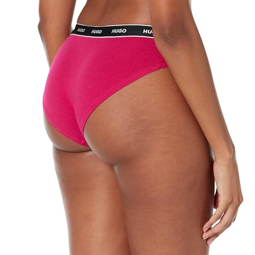 HUGO Womens 3-pack Repeat Logo Cotton Stretch Briefs Bikini Style Underwear, Sugar Plum Pink/Light Heather Purple/Red Flame, Small US