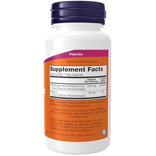 NOW Foods Supplements, Pantothenic Acid (Vitamin B-5) 500 mg, B-Complex Vitamin, 100 Capsules