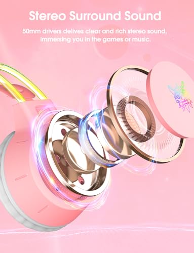 ONITOON Lightweight Gaming Headsets, Gradient RGB Light, Wired Over- Ear Headphones for PC/PS4/PS5/XBOX/Switch, Virtual Surround Sound & Noise Cancelling Mic, Auto-Adjust Headband