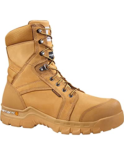 Carhartt Men's 8" Rugged Flex Insulated Waterproof Breathable Soft Toe Work Boot CMF8058, Wheat NuBuck, 11 M US