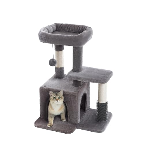 Pesofer Cat Tree, Small Cat Condo with Sisal Scratching Post and Massage Post Light Gray