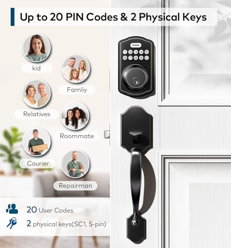 TEEHO Keyless Entry Door Lock Deadbolt with Handle Set- Electronic Digital Keypad Deadbolt - Front Door Lock Set with 2 Keys - Auto Lock - Easy Installation - Matte Black