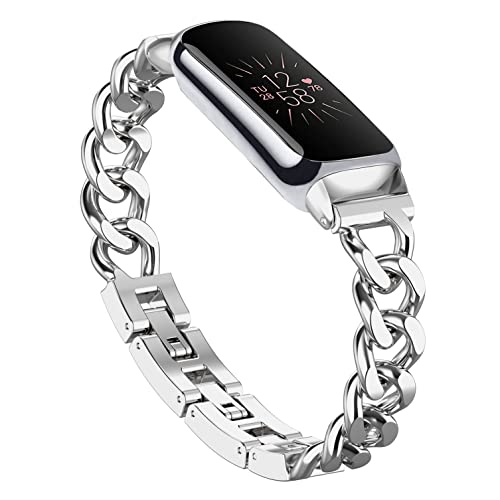 Bolesi Compatible with Fitbit Luxe Bands,Slim Metal Band Stainless Steel Adjustable Straps Replacement Bands for Fitbit Luxe Smart Watch for Women Men,Silver