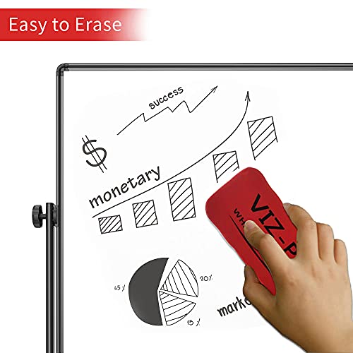 VIZ-PRO Double-Sided Magnetic Mobile Whiteboard, 48 x 32 Inches, Height Adjustable Rolling Dry Erase Board Black with 4 Markers, 6 Magnets, 1 Eraser and 2 Hooks