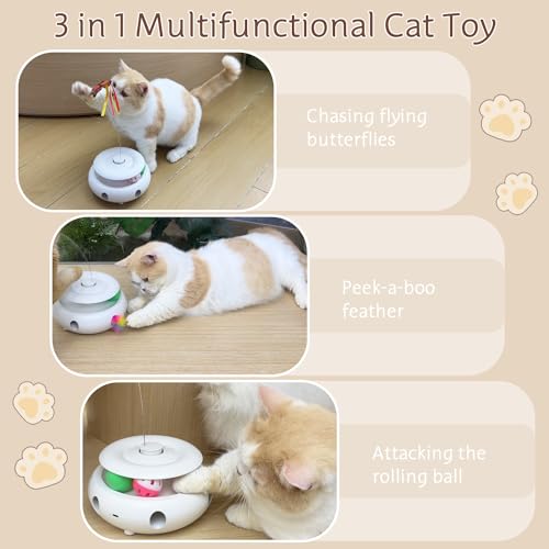 INKZOO Cat Toys Interactive Cat Toy Automatic Cat Toys for Indoor Cats, 3-in-1 Electric Cat Toy USB Rechargeable, Ambush Feather, Fluttering Butterfly, Track Balls Kitten Toy Cat Exercise Toys