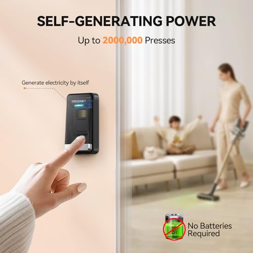 TECKNET Wireless Doorbell, Self-Powered Doorbell, 0-110db Plug-through Wireless Doorbell Ringer for Homes Classroom, IP66 Waterproof 1300ft Door Chime with Extra Socket, 60 Chimes, LED Light