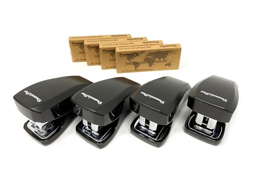 Aria Premium Mini Stapler Set by PraxxisPro - with Built-in Staple Removers, 2000 Standard Staples Included - for Office, School, and Travel (All Black)