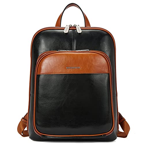 BOSTANTEN Genuine Leather Backpack Purse Casual College Travel Bags for Women Brown with apricot