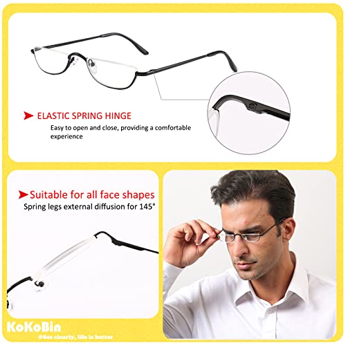 KoKoBin Half Reading Glasses - 4 Pairs Half Rim Metal Frame Glasses Spring Hinge Readers for Men and Women,(Red, 1.0)