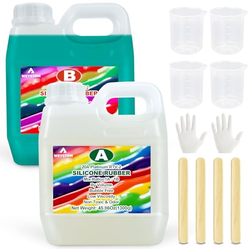 WEYSTOM Silicone Mold Making Kit, 20A Liquid Silicone Rubber 91.72OZ/2.6KG, Fast Curing Mold Making Silicone, Green Mold Making Silicone - Mix Ratio =1A:1B, for Casting Resin, Soap, Candles, Clay
