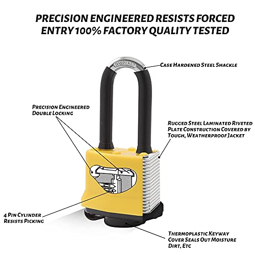 CINCINNO 4 Pack Heavy Duty Covered Laminated Steel Padlocks Keyed Alike, Weatherproof Padlocks with 1-9/16 in. Wide Body, Long Shackle for Gate, Shed, Storage Locker Lock
