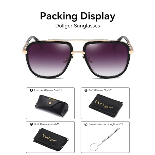 Dollger Oversized Square Aviator Sunglasses for Men Classic Retro Gold Alloy Frame Sun Glasses 2 Pack