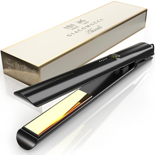 Giacomucci Titanelli 2 in 1 Titanium Hair Straightener and Curler | 100% Pure Ti-Thermal Technology Flat Iron | 1-Inch Professional Styling | Available in Black, Gold, and Pink (Black)