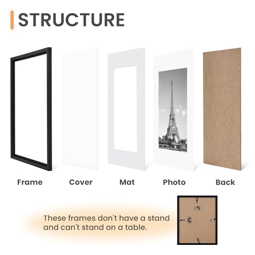 upsimples 8x10 Picture Frame Set of 5, Display Pictures 5x7 with Mat or 8x10 Without Mat, Wall Gallery Photo Frames, Black