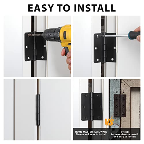 HOME MASTER HARDWARE 3 Pack Rounded Matte Black Door Hinges, 3.5 Inch Interior Door Hinges, 1/4" Radius Corners Residential Bedroom Door Hinge for Office/Bedroom/Study Living Room