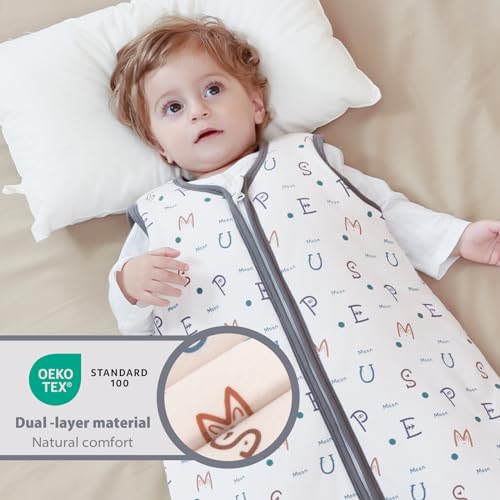 Mosebears Sleep Sack Baby Winter Wearable Blanket with 2-Way Zipper,2.5 TOG Cotton Sleep Sack Unisex (Rabbit Cat, 12-18 Months)