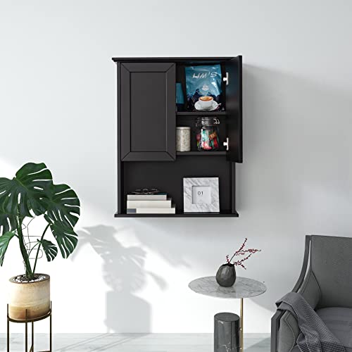 VANIRROR Black Bathroom Wall Cabinet 23x29 inch Wooden Bathroom Medicine Cabinet with 2 Doors and Adjustable Shelf, Wall Mounted Bathroom Cabinet Over Toilet Storage Cabinet