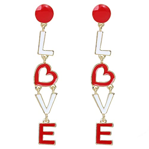 Rave Envy Heart Earrings for Women Trendy - Silver Heart Dangle Earrings with Diamond Like Look - Fashionable Statement Earrings for Womens - Perfect Heart Jewelry as Valentines, Birthday