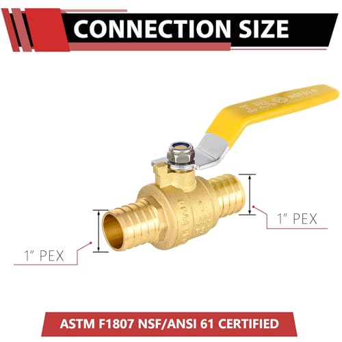 EFIELD 1-Inch Pex Brass Full Port Shut-off Ball Valve, Yellow Handle Brass UPC Certified,(VALVE020)