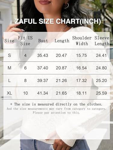 ZAFUL Women's Cable Cropped Long Sleeve Sweater Crewneck Pullover Knit Jumper Top (1-Light Blue, L)