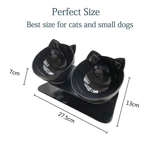 Luck Dawn Double Elevated Cat Bowls with Raised Stand, 15 Tilted cat Bowl Design Neck Guard Stand Raised Pet Food Water Feeder Bowl for Cats or Small Dogs