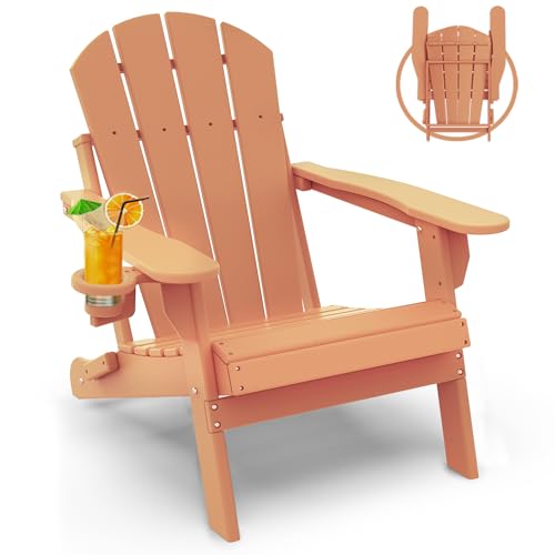 GREENVINES Folding-Adirondack-Chair | Limited Edition | Apricot | HDPE Plastic | Fire Pit Chairs | All Weather | Cup Holder | for Deck Backyard Patio Outdoor Garden