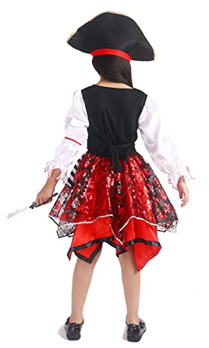 Frekuyrt Girl Pirate Costume Buccaneer Princess Costume Halloween Party Dress Up (5-7 Years)