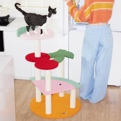 VETRESKA 41.3 Inches Multi-Level Cat Tree Cat Tower with Fruit-Shaped Platform and Sisal-Covered Scratching Posts, Indoor Cats Furniture for Large Cats Kittens