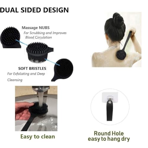 Cinlitek Silicone Body Scrubber, Long Handle Back Scrubber for Shower, Silicone Body Brush Shower Scrubber For Body, Shower Srush Back Brush Body Exfoliator