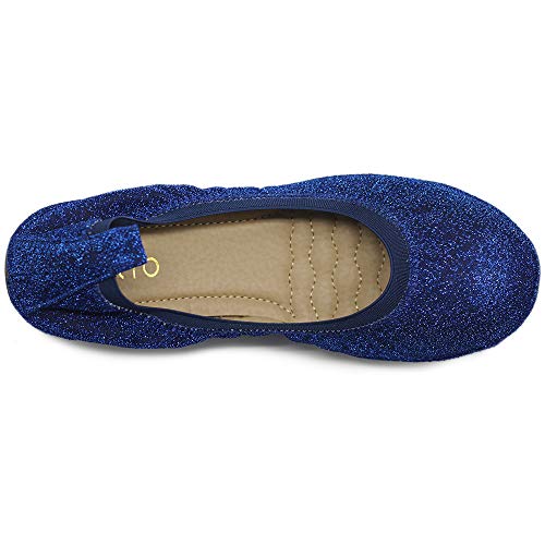 Ollio Women's Shoes Glitter Slip On Comfort Basic Ballet Flats F118 (6 B(M) US, Deep Blue)