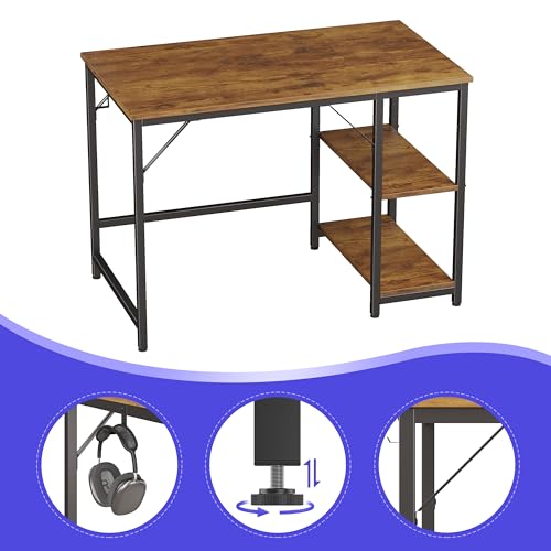 JOISCOPE Home Office Computer Desk with Wooden Storage Shelf, Office Desk and Gaming Table with Splice Board, 2-Tier Industrial Morden Laptop Study Writing Desk, 48 x 24 inches (Vintage Oak)