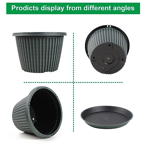 Myfeegoin Planter-Pots-for-Plants-Indoor-Outdoor, 3 Pack 10 Inch Plastic Flower Pots with Saucer & Drainage Holes, Modern Garden Planters for Planting Medium Large Plants,Decorative Resin Garden Pots