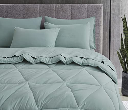 Chezmoi Collection Jasper Twin Bed in a Bag 5-Pieces Triangle Geometric Quilted Soft Washed Double Brushed Microfiber Comforter with Sheets Lightweight All Season Bedding Set (Twin, Aqua)