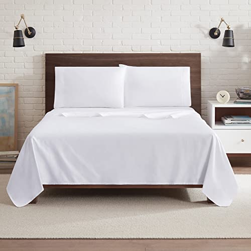 Aston & Arden Sateen Sheet Set - 100% Cotton 600 Thread Count Luxurious Hotel Silky Sheets, Pristine White with Fine Baratta Embroidered 3-Striped Hem, Wrinkle Resistant, Twin, Dove White
