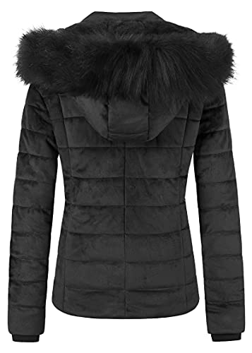 Chrisuno Lady Short Winter Puffer Coat Full Zip Soft Fleece Liner Lightweight Warm Velvet Jackets S Black