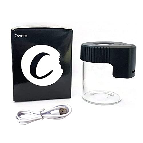 Oweto Led Transparent Glass Seal Storage Jar, Light-Up Magnifying Glass Ornamental Bottle (Black)