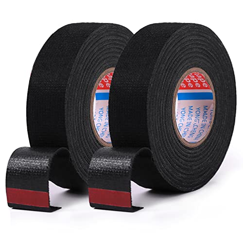 HSTECH 2 Rolls Wire Loom Harness Tape, Speaker Wiring Harness Cloth Tape, Black Adhesive Fabric Tape, for Automobile Electrical Wire harnessing Noise Dampening Heat Proof (15mm X 15m)