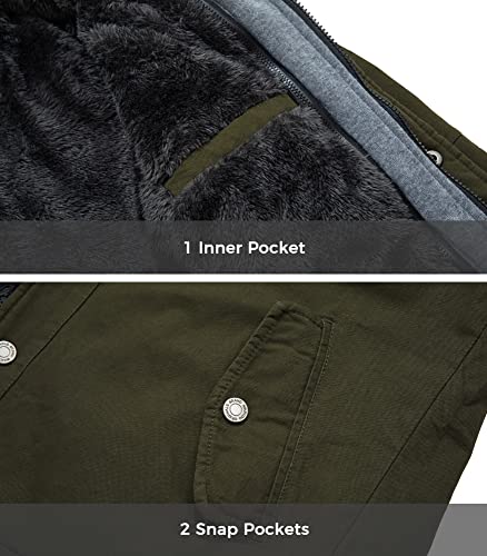 wantdo Men's Casual Winter Jacket Fleece Lined Work Jackets Warm Cargo Military Coat with Hood Army Green X-Large